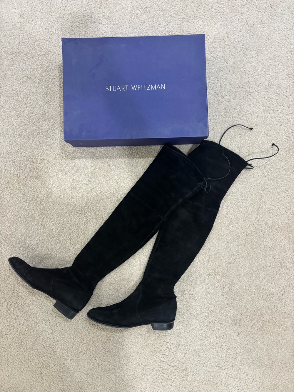 Stuart Weitzman Black Suede Over-the-Knee Tie-Back Boots